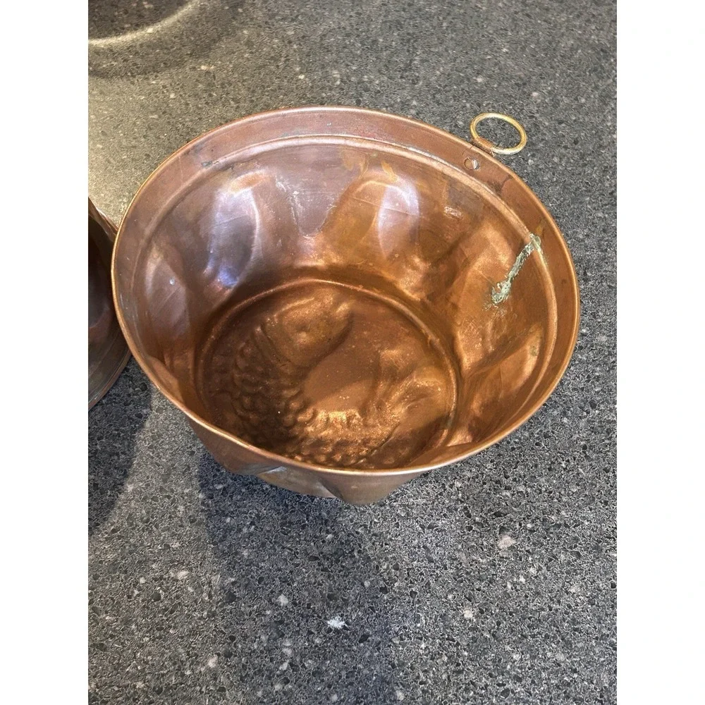 Antique 19th Century  Copper Fish Molds set of 2‎ wall hanger jello mold